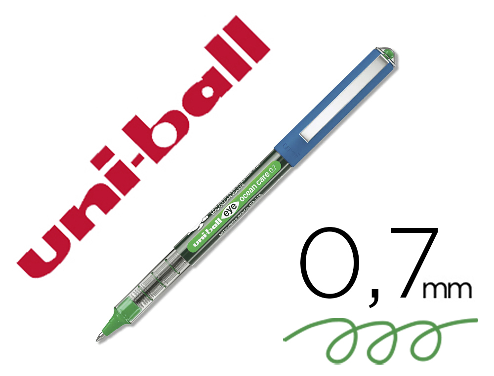 ROLLER UNIBALL OCEAN CARE ECRITURE MOYENNE POINTE 0,7MM ENCRE LIQUIDE VERTE