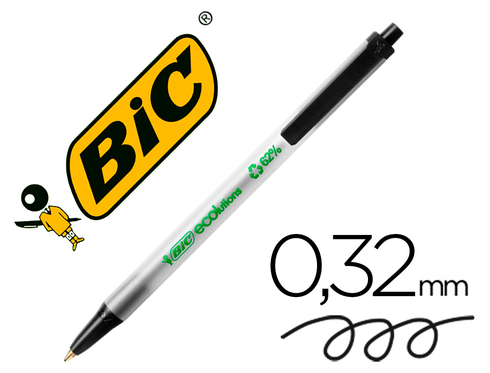 STYLO-BILLE BIC COLUTIONS CLIC STIC RECYCL CRITURE MOYENNE 0.5MM ENCRE DOUCE RTRACTABLE COLORIS NOIR