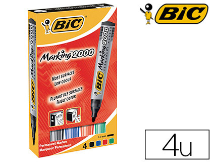 MARQUEUR BIC PERMANENT MARKING 2000 POINTE OGIVE TRAC 2.5MM CORPS PLASTIQUE ENCRE BASE ALCOOL BOTE 4 UNITS