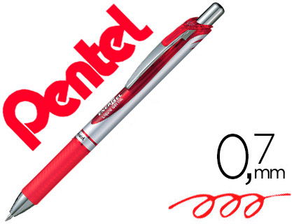 ROLLER PENTEL ENERGEL RTRACTABLE POINTE MOYENNE 0.7MM RECHARGEABLE CLIP MTAL COLORIS ROUGE