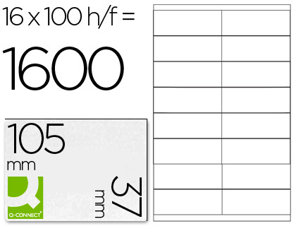 TIQUETTE ADHSIVE Q-CONNECT 105X37MM COINS DROITS IMPRIMANTE JET D'ENCRE LASER COPIEUR BOTE 100 FEUILLES 1600 UNITS