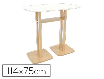 TABLE DE RUNION DEBOUT PAPERFLOW 114X75CM COLORIS PIED SAPIN PLATEAU BLANC