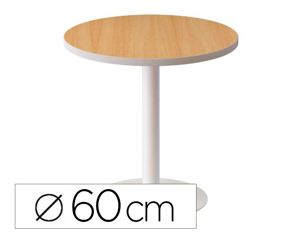 TABLE BASSE PAPERFLOW EASYDESK DIAMETRE 60CM PIED   ACIER LAQUE BLANC PLATEAU     MELAMINE COLORIS HETRE